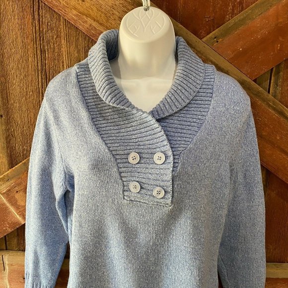 Karen Scott Shawl Collar Sweater Light Blue Knit Buttons Size Medium 3/4 Sleeve - Picture 2 of 10